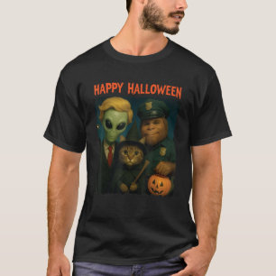 Bigfoot Alien Cat Funny Halloween Trick Treat Door T-Shirt