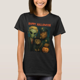 Bigfoot Alien Cat Funny Halloween Trick Treat Door T-Shirt