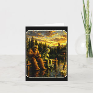 Bigfoot alien fishing funny men sasquatch lovers card