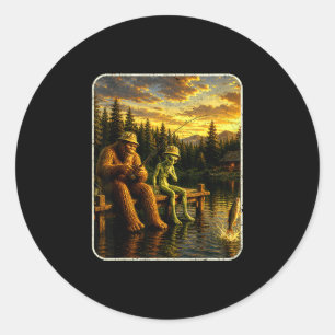 Bigfoot alien fishing funny men sasquatch lovers classic round sticker
