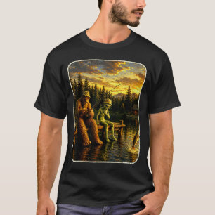 Bigfoot alien fishing funny men sasquatch lovers T-Shirt