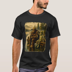 Bigfoot Alien Fishing Funny Men UFO Sasquatch Love T-Shirt