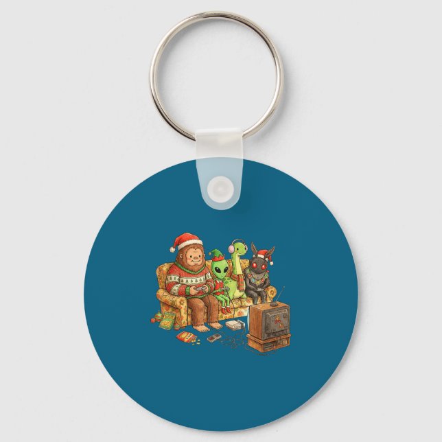 Bigfoot Alien Nessie Mothman Retro Gaming Christma Key Ring (Front)
