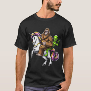 Bigfoot Alien Riding Unicorn T-Shirt