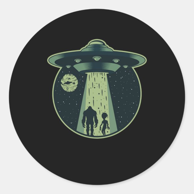 Bigfoot Alien Sasquatch UFO Abduction Aliens Gift Classic Round Sticker (Front)