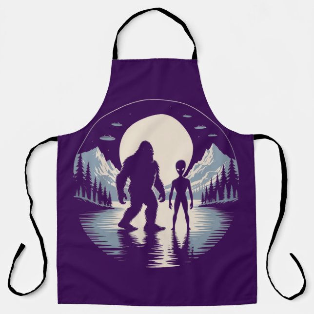 Bigfoot Alien UFO Cryptid Night Paranormal  Apron (Front)