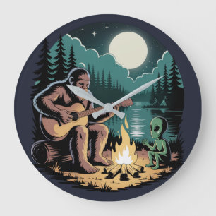 Bigfoot Alien UFO Cryptid Paranomal Encounter  Large Clock