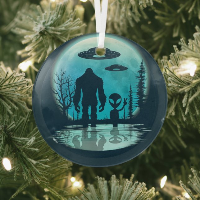 Bigfoot Alien UFO Glass Tree Decoration (Insitu)