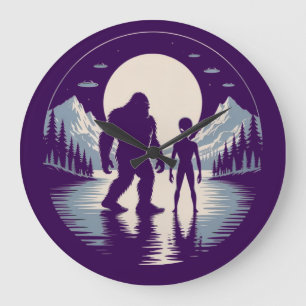 Bigfoot Alien UFO Paranormal Encounter  Large Clock