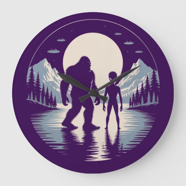 Bigfoot Alien UFO Paranormal Encounter  Large Clock (Front)