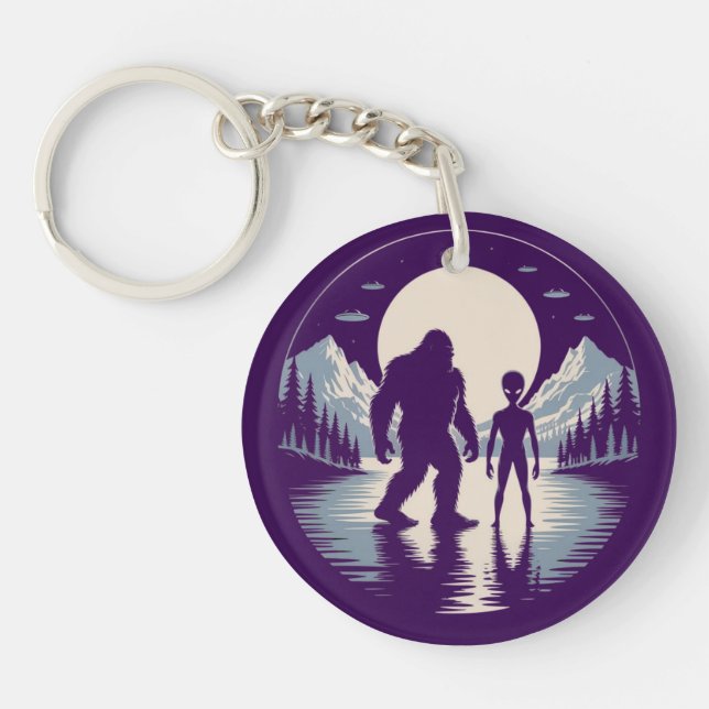 Bigfoot Alien UFO Sighting Paranormal Encounter Key Ring (Front)