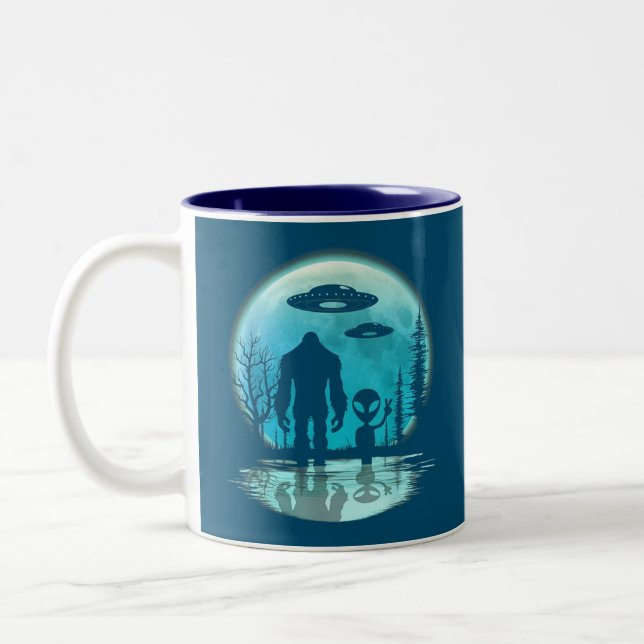 Bigfoot Alien UFO Two-Tone Coffee Mug (Left)