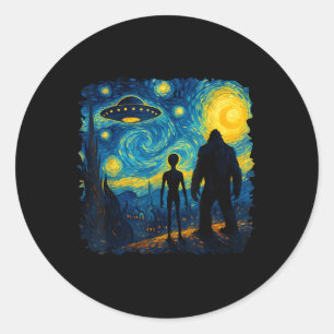 Bigfoot Alien Ufo Van Gogh Starry Night Sasquatch Classic Round Sticker
