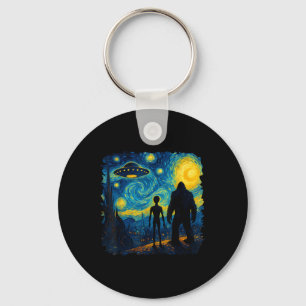 Bigfoot Alien Ufo Van Gogh Starry Night Sasquatch  Key Ring