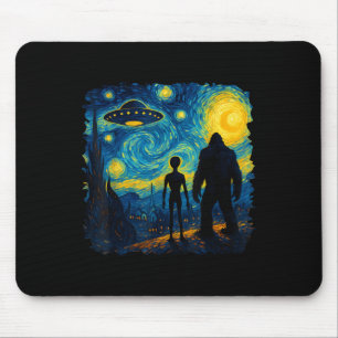 Bigfoot Alien Ufo Van Gogh Starry Night Sasquatch Mouse Pad