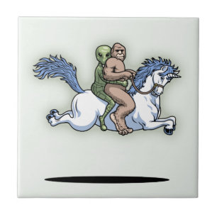 Bigfoot, Alien, Unicorn Ceramic Tile