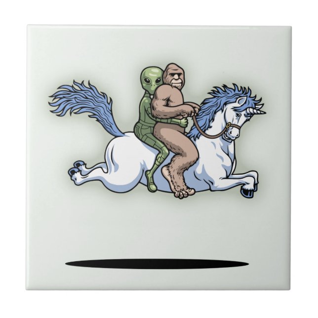 Bigfoot, Alien, Unicorn Ceramic Tile (Front)