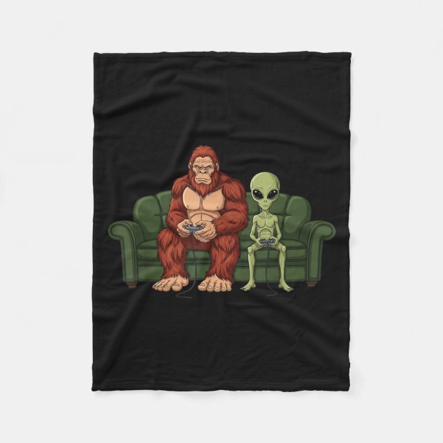 Bigfoot Alien Video Games Gaming Sasquatch Ufo Men Fleece Blanket (Front)