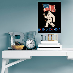 Bigfoot America Patriotic Funny Sasquatch USA Wall Poster