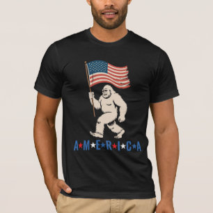 Bigfoot America Patriotic Funny Sasquatch USA Wall T-Shirt