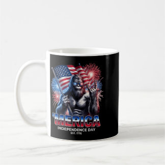 Bigfoot America Rock Aamerican Flag Patriotic 4th Coffee Mug