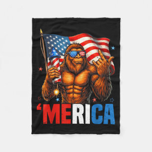 Bigfoot America Rock Patriotic Usa Flag 4th Of Fleece Blanket