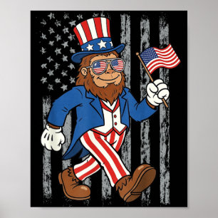 Bigfoot America Suit Waving Aamerican Flag 250 Poster