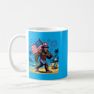 Bigfoot American Flag 4th of July Funny Sasquatch Coffee Mug