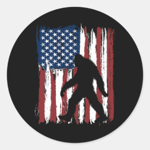 Bigfoot American Flag Funny 4th Of July Patriotic Classic Round Sticker