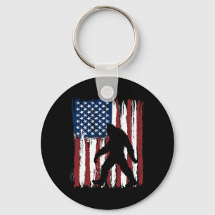 Bigfoot American Flag Funny 4th Of July Patriotic Key Ring