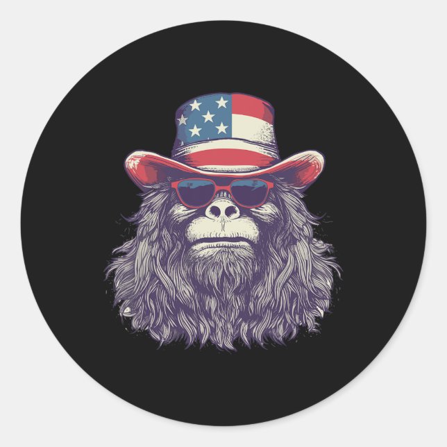 Bigfoot American Flag Hat 4th Of July Patriotic Sa Classic Round Sticker (Front)