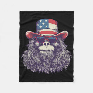 Bigfoot American Flag Hat 4th Of July Patriotic Sa Fleece Blanket