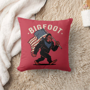 Bigfoot American Flag Patriotic Retro 4th of July Cushion