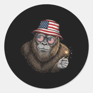 Bigfoot American Flag Patriotic Sasquatch 4th of Classic Round Sticker