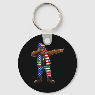 Bigfoot American Flag Patriotic Sasquatch 4th of Key Ring