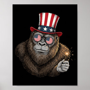 Bigfoot American Flag Patriotic Sasquatch 4th of Poster