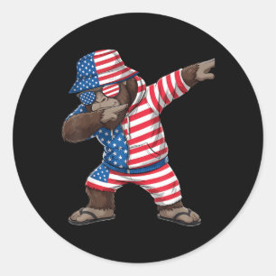 Bigfoot American Flag Red White Blue Patriotic 4th Classic Round Sticker