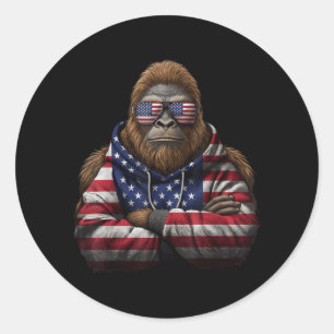 Bigfoot American Flag Red White Blue Patriotic 4th Classic Round Sticker