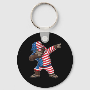 Bigfoot American Flag Red White Blue Patriotic 4th Key Ring