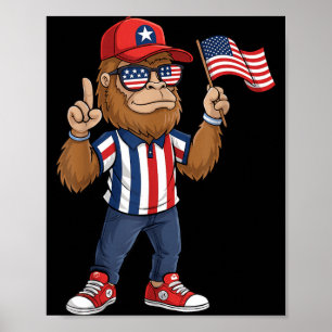Bigfoot American Flag Red White Blue Patriotic 4th Poster