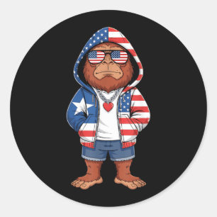 Bigfoot American Flag Sasquatch Patriotic 4th of Classic Round Sticker