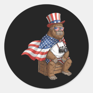 Bigfoot American Flag Sasquatch Patriotic 4th of Classic Round Sticker