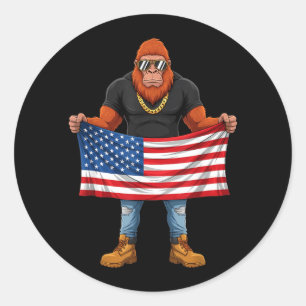 Bigfoot American Flag Sasquatch Patriotic 4th of Classic Round Sticker