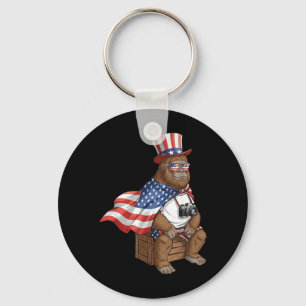 Bigfoot American Flag Sasquatch Patriotic 4th of Key Ring