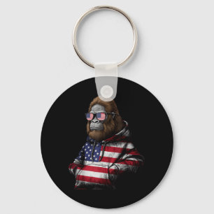 Bigfoot American Flag Sasquatch Patriotic 4th of Key Ring