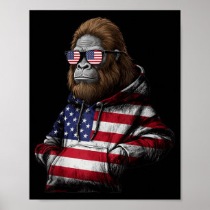 Bigfoot American Flag Sasquatch Patriotic 4th of Poster