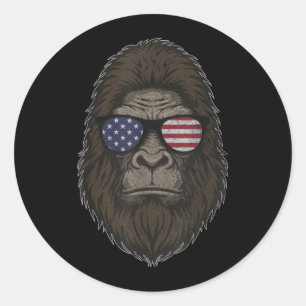 Bigfoot American Flag Sunglasses Patriotic USA Classic Round Sticker