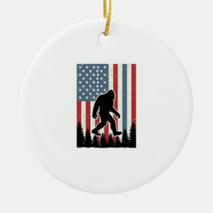 Bigfoot American Flag Vintage Vector Shirt Design_ Ceramic Ornament