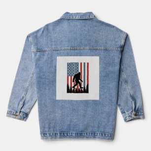 Bigfoot American Flag Vintage Vector Shirt Design_ Denim Jacket
