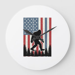 Bigfoot American Flag Vintage Vector Shirt Design_ Large Clock